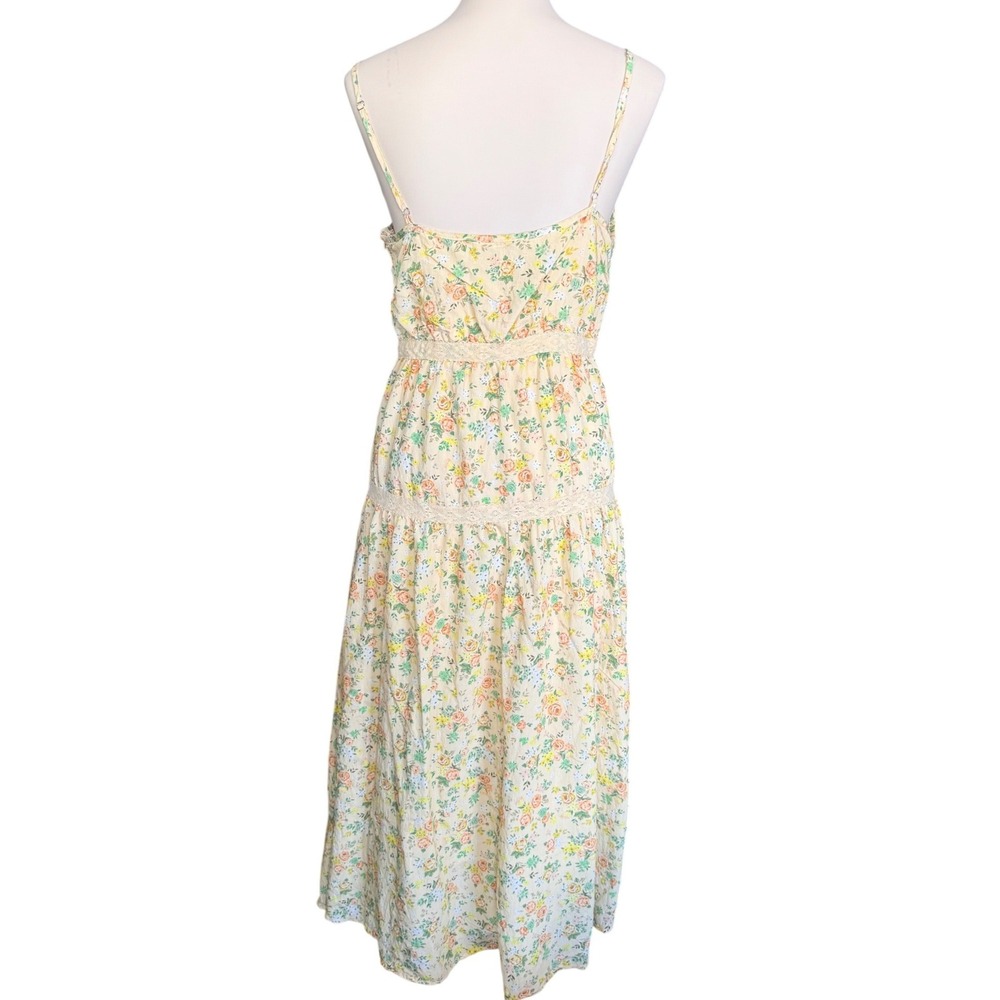 Lost + Wander Yellow Floral Lace Trim Tiered Midi Dress Cottagecore boho Size M - Picture 3 of 12